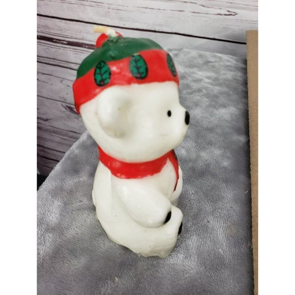 Christmas White Teddy Bear Red scarf beanie Candle Candlewax - Picture 6 of 6